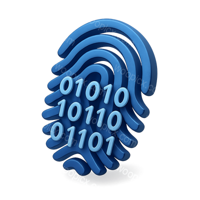 3D Digital Fingerprint Icon with Binary Code