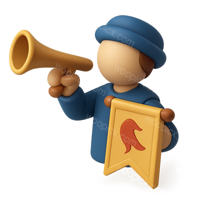 3D Herald Icon with Announcer Holding a Banner