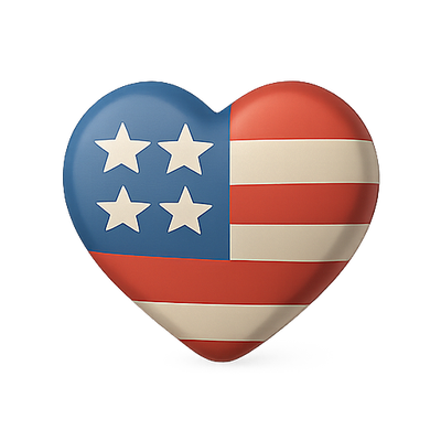 3D Heart Icon Featuring American Flag Design