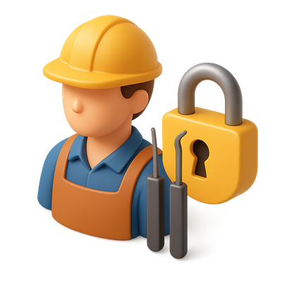 3D Locksmith Icon with Tools and Lock Representation