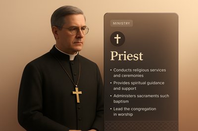 3D Illustration of a Priest with Informative Panel