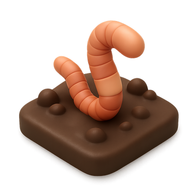 3D Earthworm Icon in Soil - Isometric Design