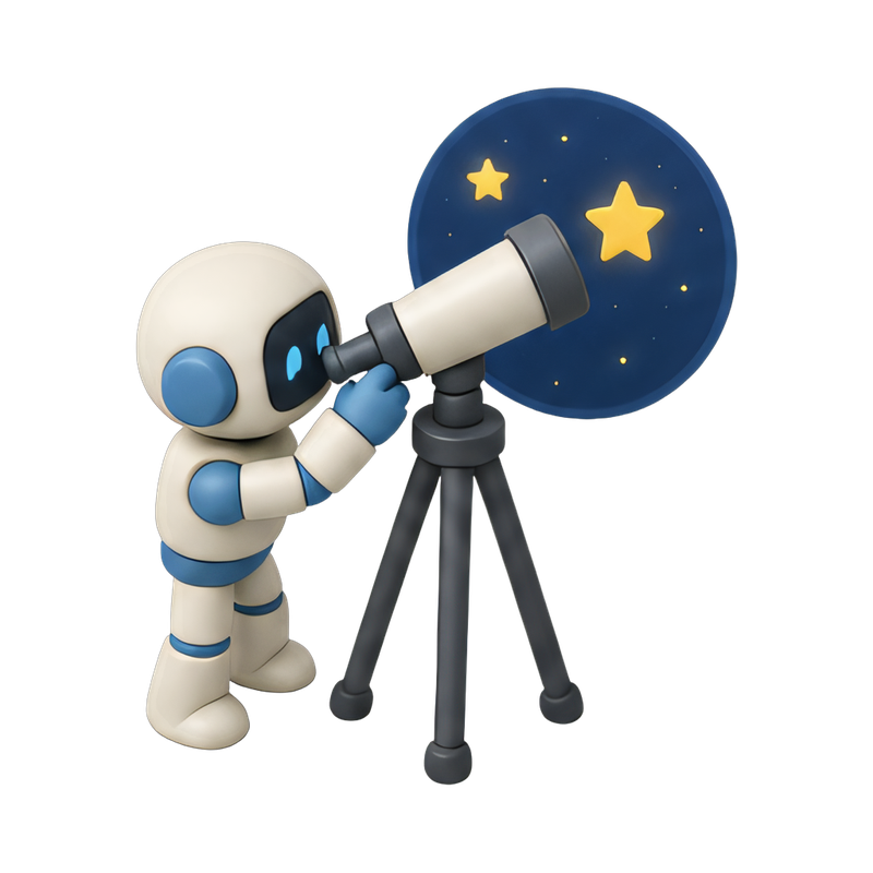robot stargazing with telescope