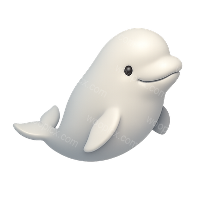 3D Beluga Whale Icon with Transparent Background