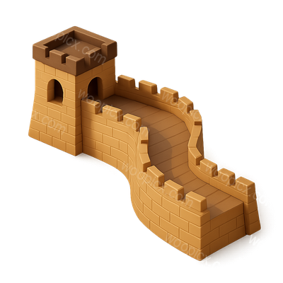 3D Isometric Great Wall Icon with Volumetric Feel