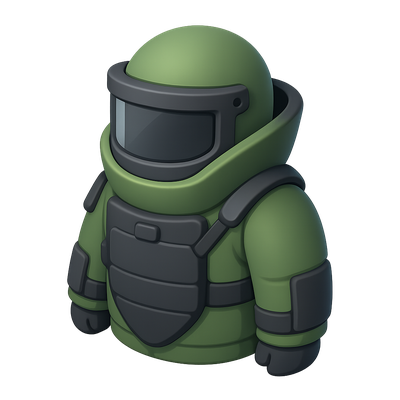 Stylized 3D Bomb Suit Icon in Isometric View