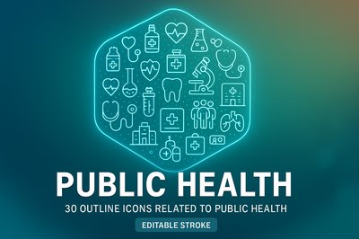 Collection of Outline Icons Representing Public Health Concepts