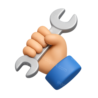Hand Holding a Wrench Icon in 3D View