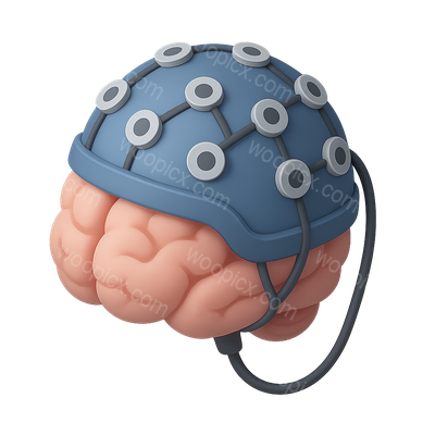 Stylized 3D EEG Brain Cap Icon with Isometric Perspective