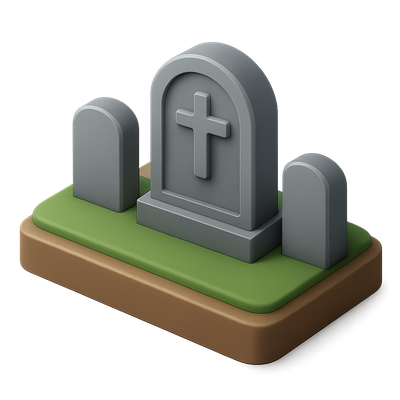 Detailed 3D Icon of a Tombstone with Grassy Base