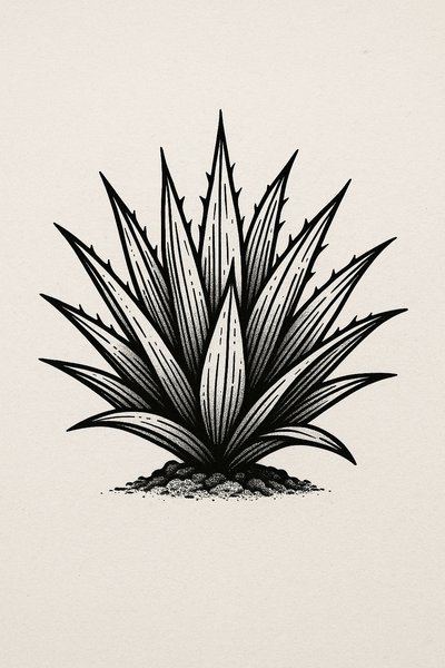 Detailed Illustration of an Agave Plant in Black and White