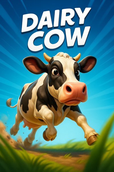 Dynamic Dairy Cow Illustration with Bold Title