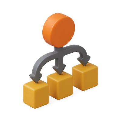 3D Icon of Decision-Making Process with Flow Diagram