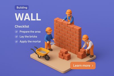 3D Scene of Construction Workers Building a Wall