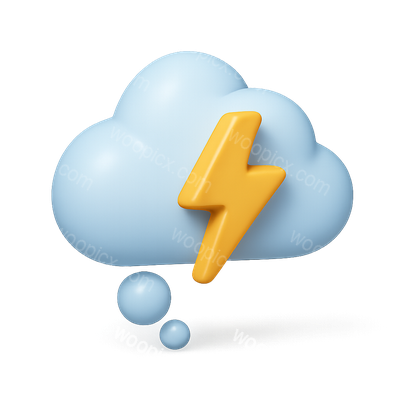 3D Thought Cloud Icon with Lightning Bolt Design