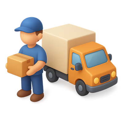 3D Delivery Truck Icon with Person Holding a Package