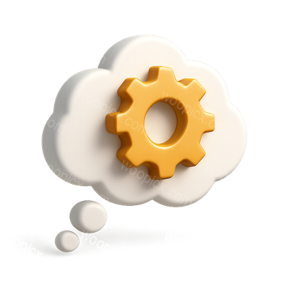 3D Thought Bubble Icon with Gear Design