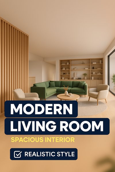 Modern Living Room Interior Design with Realistic Style