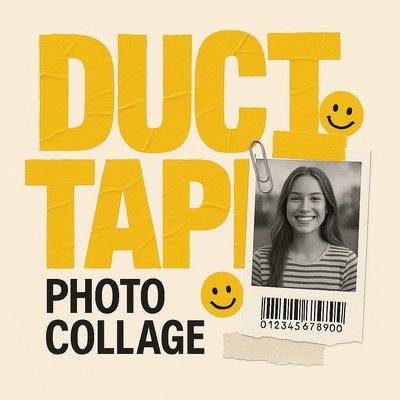 Creative Photo Collage Featuring Bold Typography and Smiley Elements
