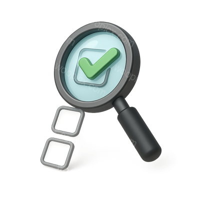 3D Isometric Magnifying Glass over Checkboxes Icon
