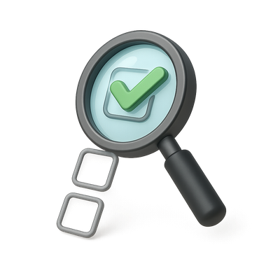 3D Isometric Magnifying Glass over Checkboxes Icon
