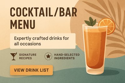 Stylish Cocktail Bar Menu in Boho Style