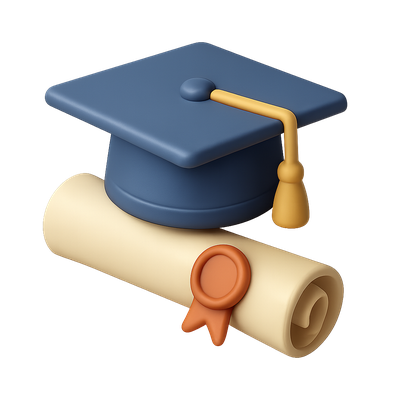 Stylized 3D Graduation Cap and Scroll Icon