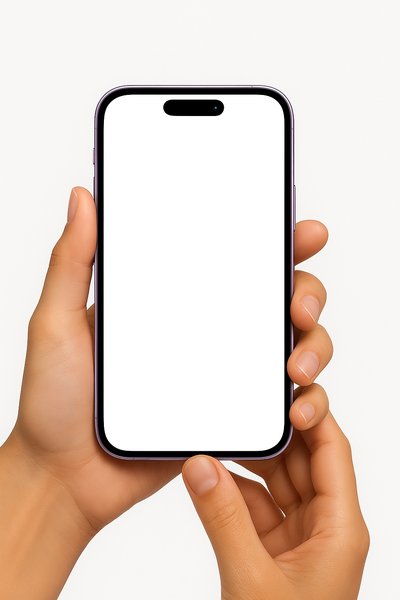 Purple Smartphone Held in Hands with Blank Screen