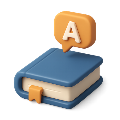 3D Language Icon with Book and Speech Bubble