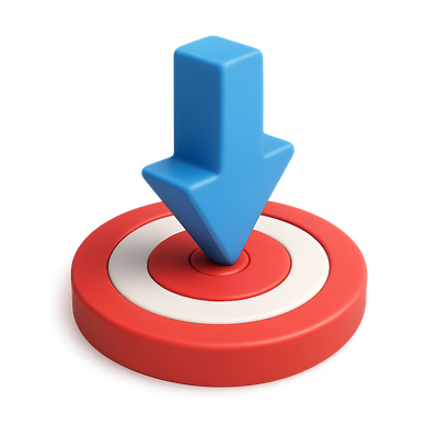 3D Downward Arrow Target Icon in Isometric View