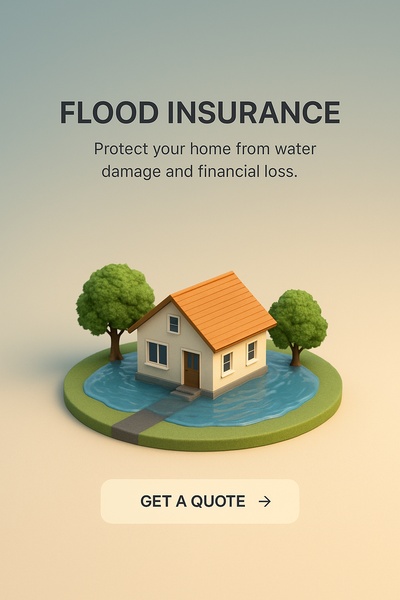 3D Scene of a House Surrounded by Water for Flood Insurance