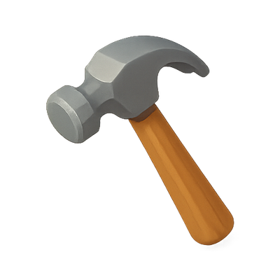 Stylized 3D Hammer Icon with Orange Handle