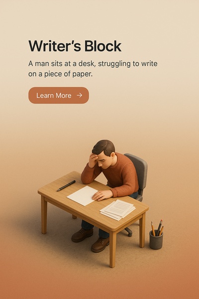 3D Scene of Writer's Block with Desk and Character