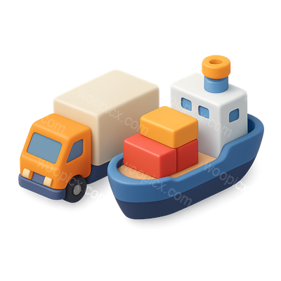 Colorful 3D Truck and Ship Icon in Isometric View