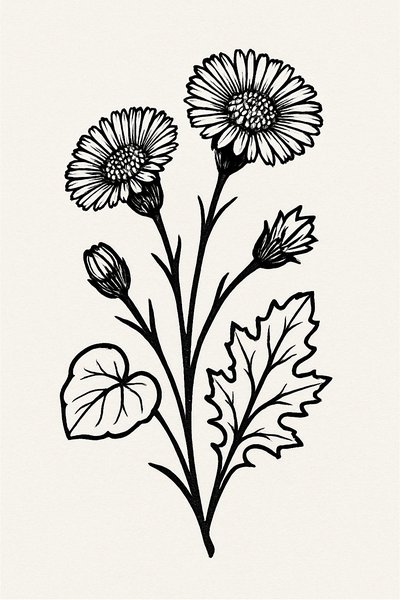 Hand-drawn floral illustration with daisies and leaves