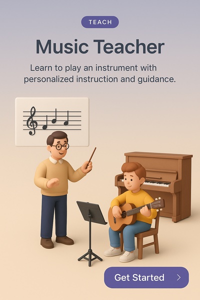 Detailed 3D Illustration of a Music Teacher with Student