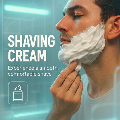 Men's Grooming Product Advertisement Featuring Shaving Cream
