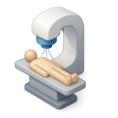 3D Medical Imaging Icon with Patient on Examination Table