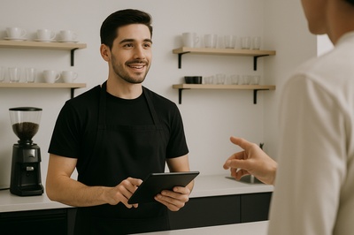 Stylish Barista Taking an Order in Minimalist Cafe