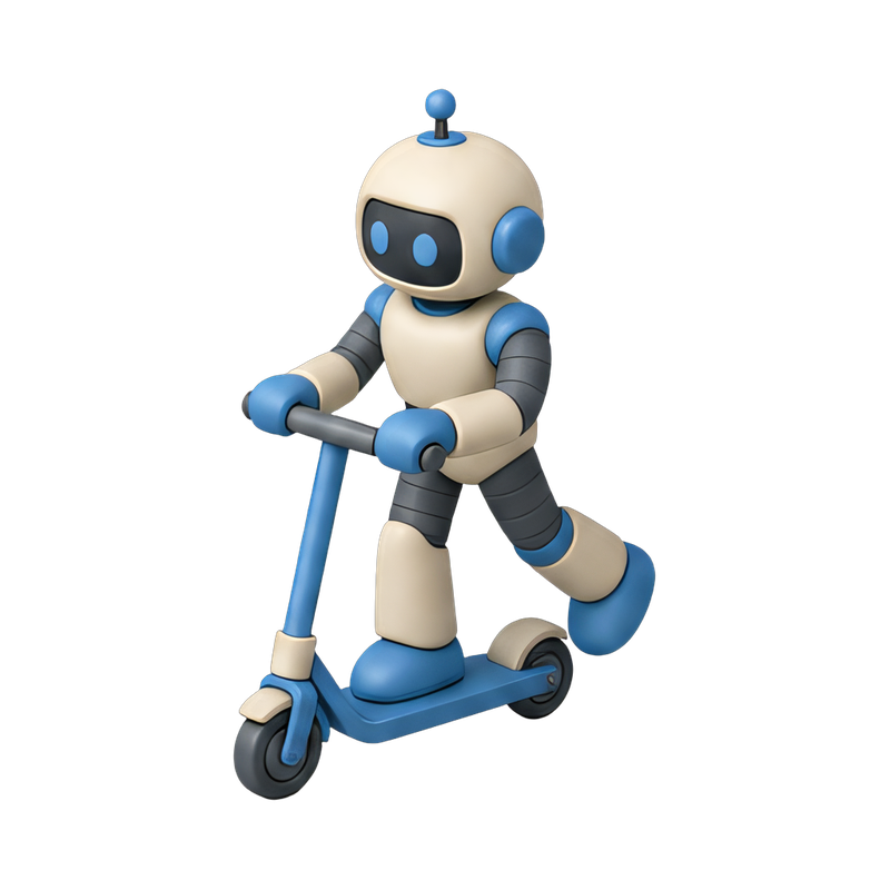 humanoid robot on a scooter