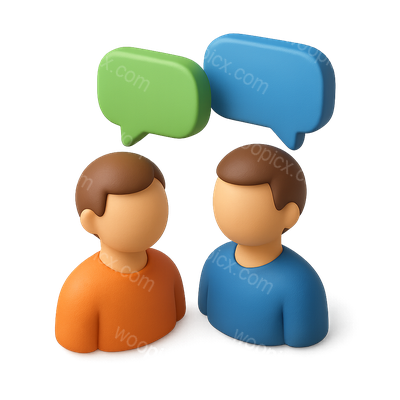 3D Chat Bubble Icon Featuring Two Characters