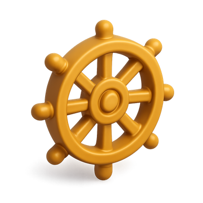 3D Render of a Dharma Wheel Icon with Isometric View