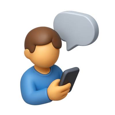 3D Icon of Person with Device and Speech Bubble