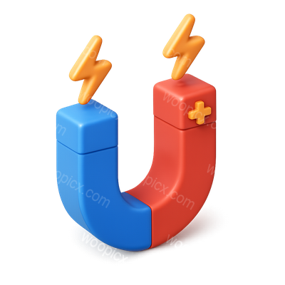 Colorful 3D U-Shaped Magnet Icon with Electric Lines
