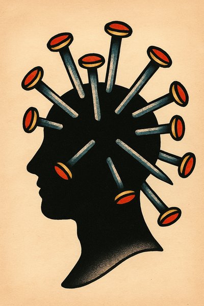 Silhouette with Nails: Classic Tattoo Design in Color