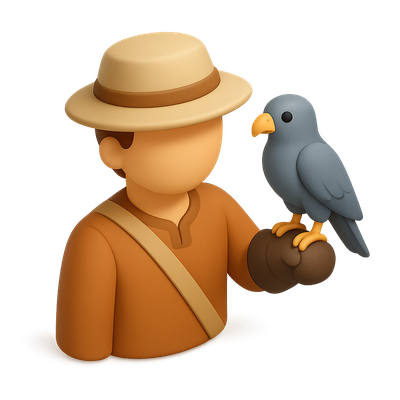 Stylized 3D Falconer Icon with Bird Trainer