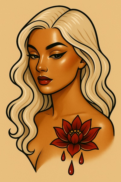 Elegant Tattoo Design Featuring a Lotus and Blood Drops