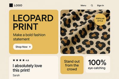 Modern Bento Style Landing Page Design with Leopard Print