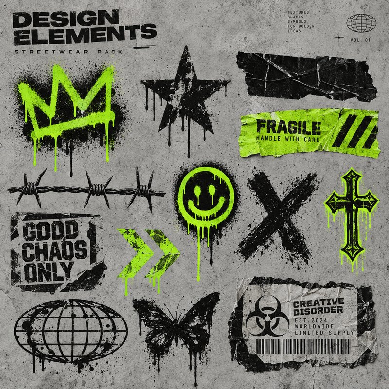 Grunge streetwear design elements