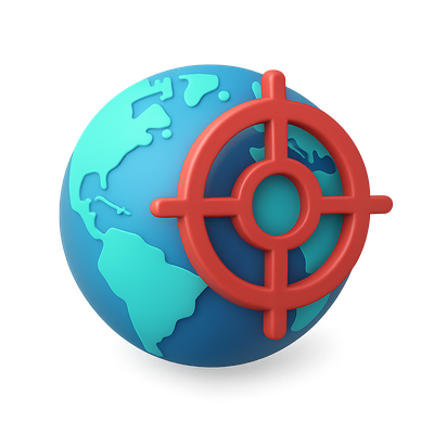 3D Globe with Target Overlay Icon in Isometric View